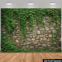 2D plane retro stone wall climbing vine background fabric, extremely realistic