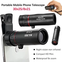 Monocular Binoculars 30x25/8x21 Mini Portable Mobile Phone Telescope with Holder Outdoor Camping Hunting Birdwatching Telescopes