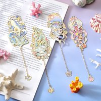 1Pc Marine Animals Metal Bookmark Shell Starfish Design With Chain Tassel Planner Accessories For Book Lovers Writers Gifts