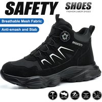 Rotating Button Fashion Sneaker Safety Shoes For Men Anti-Puncture Men's Work Shoes NO Slip Construction Working Boots Steel Toe