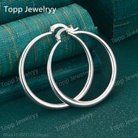 Luxury 925 Sterling Silver Glossy Round Large Earrings Fashion Women's Jewelry Wedding Gift