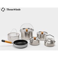 Thous Winds Camping Cookware Set Stainless Steel Outdoor Cooking Kit Tableware Cookset Pan Bowl Kettle Pot Picnic with Mesh Bag