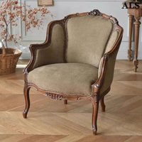 French vintage style solid wood carved single sofa chair furniture American vintage model room balcony bedroom lounge chair
