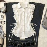Harajuku Subcultural Tops Women Retro Ruffle Short Sleeve Blouse Y2K Fairy Grunge Sweet Streetwear Outfit