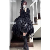 Lolita Dark Gothic Lolita Dress Women Set Fashion Slim-fit Long-sleeved Black Shirt High-waisted Belt Long Skirt 3-piece Set