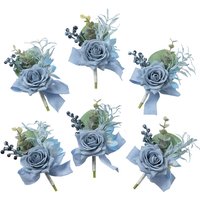 Dusty Blue Rose Boutonniere 6 pcs for Groomsmen Groom Boutonnieres Wedding Best Man Corsage Fall Vintage Rustic Marriage Flower