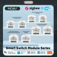 MOES Tuya WiFi/Zigbee Smart Switch Module Light Control Dimmer Curtain 1%-100% Voice Control Work with Alexa Google Home RF433