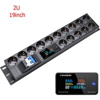19inch cabinet mount 2U PDU power strip ammeter/voltmeter/power tester 15 way Europe socket 16A air switch 2M extension cable