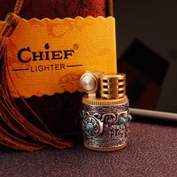 Lighter Collection Silver Armor Chubby Portable Retro Creative Windproof Cigar Accessories Men's Gift Original Gift Box