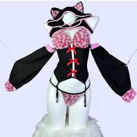 Anime Sweet Cat Girl Cosplay Uniform Leopard Design Outfits Cute Ears Hooded Short Vest Halloween Carnival Party Outfits Costume