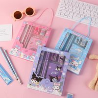 6Pcs/set Hello Kitty Stationery Sets Anime Cartoon Kuromi Cinnamoroll Eraser Pencil Sharpener Student School Supplies Gifts Box