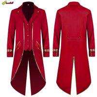 Classic Medieval Men Costume Jacquard Stand Collar Larp Halloween Cosplay Jacket Coat Victorian Renaissance Style Clothing S-4XL