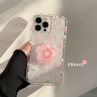 Korean Flower GripTok Quicksand Holder Soft Phone Case For iPhone 14 13 12 15 16 11 12 Pro Max Transparent Shockproof Back Cover