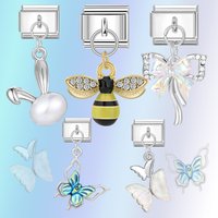 1pc Charm Lovely Butterfly Bee Bow Bunny Stainless Steel Module Italian Style DIY Bangle Necklace Making Womenโs/Men's Jewelry