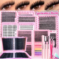 800/740/600/280Pcs Individual Lash Cluster Set, D Curl 9-16mm Effect DIY Handmade False eyelashes, with glue tweezers and brush,
