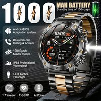 2025 New Military Men Smart Watch 1000Mah Battery GPS Fitness Tracking 5ATM Waterproof Tactics Sport Flashlight BT Call Bracelet