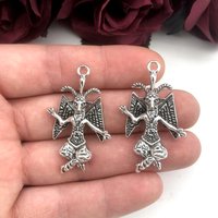 2pcs Gothic Baphomet Satanic Goat Lucifer Sigil Pendant DIY Necklace Key Chain Earrings Handmade Jewelry Accessories