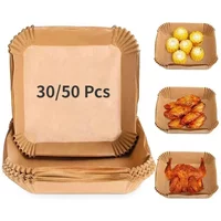 50/30 Pieces Kitchens Accessories Air Fryer Paper Kitchen Utensils Disposable Square Round Pastry Molds BBQ Plate Non-stick Pad