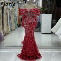 Dubai Woman Mermaid Wedding Dress Red Off the Shoulder Long Sleeve Evening Formal Party Dresses Customized Beaded Fringes Gowns