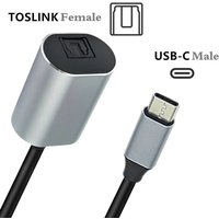 Aluminum Shell 20cm USB-C Male to TOSLINK Female Connector SPDIF PCM Stereo Supports USB-C Audio Output