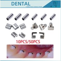 10/50pcs Orthodontic Crimpable Hook Mini Stops Dental Bondable Cross Double Tube Lingual Button Traction Metal Materials