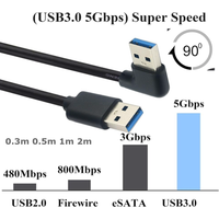 USB3.0 A to A Male Cable 5Gbps Data Cable 90 Degree UP Down Left Right Angled USB 3.0 Type-A Male to Straight 3.0 Type-A Male