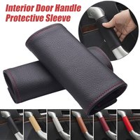 2Pcs Car Interior door handle Protector Covers PU leather upholstery Armrest Panel Pull Trim Auto Left Right Door handle Covers