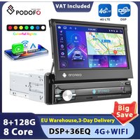 Podofo 7-calowy wysuwany ekran Carplay 1Din Android samochodowy odtwarzacz multimedialny z nawigacją GPS, WIFI, audio stereo, sterowaniem głosowym AI, FM RDS