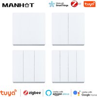 Manhot Tuya Smart EU Zigbee Button Switch No Capacitor Wire Required 1/2/3/4 Gang Wall Light Switch Work With Alexa Google Home