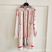 Baroque French Single Breasted Printed Dress Silk Satin Simulation Vintage Style Summer Long Sleeve Dresses for Women Clothing