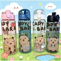 780ml Capybara transparent Cup Cute Cartoon Water Bottle with Carry Strap Leakproof Portable Outdoor Drinking Cup Sports Bottle