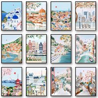 Travel Cities Poster Print Amsterdam Seville London Paris Canvas Painting Wall Art Picture Nordic Style Bedroom Home Decor