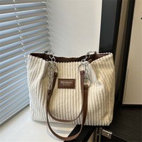 Chic Corduroy Tote Bag, Spacious Trend Chain & Leather Accents Handbag for Women Shoulder Shopping Bag, Suitable Daily Commute