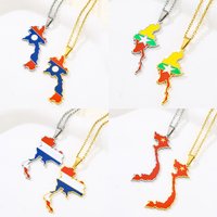 Stainless Steel Thailand Vietnam Laos Myanmar Map Flag Pendant Necklace for Men Couples Ethnic Patriotic Jewelry Gift