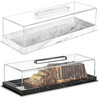 Acrylic Clear Cake Stand Platter Rectangular Cake Tray with Lid Marbleized Bakery Dessert Display Case for Countertop Cakes