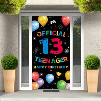 An official 13th birthday banner for teenagers, a happy 13th birthday decoration, and a black and white 13th birthday party