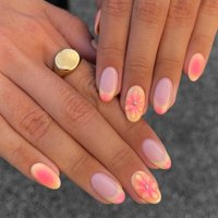 24pcs short oval Grapefruit fruit shape 3D gel makes French Tip Press On Nails short, Fit Perfectly Acrylic False Nail set,conta