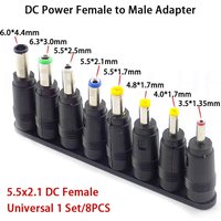 8Pcs Universal DC Plugs Power Adapter Conversion Head 5.5mm x 2.1mm Female to Male Power Supply Adapter Jack Connector Tips for