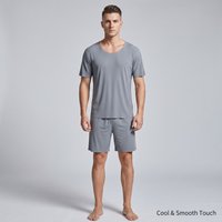 Men's Summer Loungewear Set: Ice-Silk Pajamas, Modal Seamless Round-Neck Lightweight Short-Sleeve T-Shirt, Men's Summer Clothing