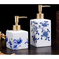 Blue and White Storage Bottle Bathroom Accessories Ceramic Soap Container Wash Table Soap Shampoo Cosmetic Storage Bottle 300ml