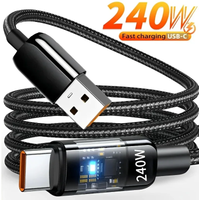 240W USB C Quick Charging Cable Nylon Braided Transparent USB Type C High-speed Charger Wire for Samsung Huawei Xiaomi Data Line