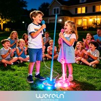 Kids Karaoke Microphone Toy with Adjustable Stand Colorful Flashing Music&Light Type-C Connect Mobile Amplification Toy (3 AA