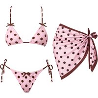 Pink Dot 3Pcs Sexy Bikini 2026 Women Swimsuit Female Push Up Swimwear Brazilian Biquini Mesh Skirt Halter Bathing Suit Beachwear