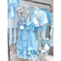 Japanese Vintage Gothic Kawaii Polka Dot Dress Set Women Y2k Gothic Black Bow Cute Dresses Fashion Sleeveless Strap Mini Dresses