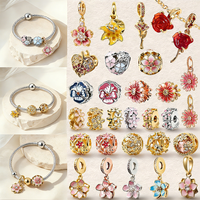 DIY Cherry Blossom Rose Clover Daisy Colorful Charm Flower Series Charm Bead Fit Multiple Types Snake Bone Bracelet Jewelry Gift