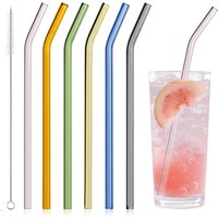 7 Pcs/set Reusable Glass Straws,Eco-friendly Drinking Straws for Smoothies, Milkshakes, Tea, Juice, Cocktails - Multi-Color Mixe