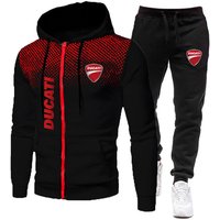 Męskie komplety z nadrukiem logo Ducati, modne, codzienne, na zewnątrz, wiosenne bluzy z kapturem na zamek błyskawiczny i spodnie sportowe dla entuzjastów motocykli.