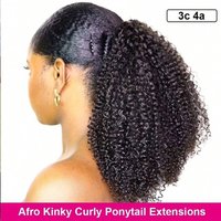 Mongolian Kinky Curly Human Hair Extensions 10-24 Inch 4b 4c Afro Ponytail Clip in Drawstring Easy to Wear for Quick Hair Style
