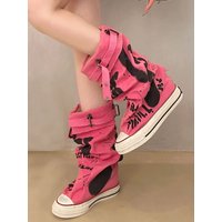 Big Size 42 Brand New Fashion Thick Flat Sole Graffiti Mid-calf Boots Casual Sneaker Vintage y2k Canvas Boots Vulcanized Shoes