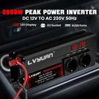 2600W Stromwechselrichter DC 12V zu AC 220V mit 4 USB-EU-Ladeanschlüssen und LED-Anzeige für Wohnmobile, Handys und Autos